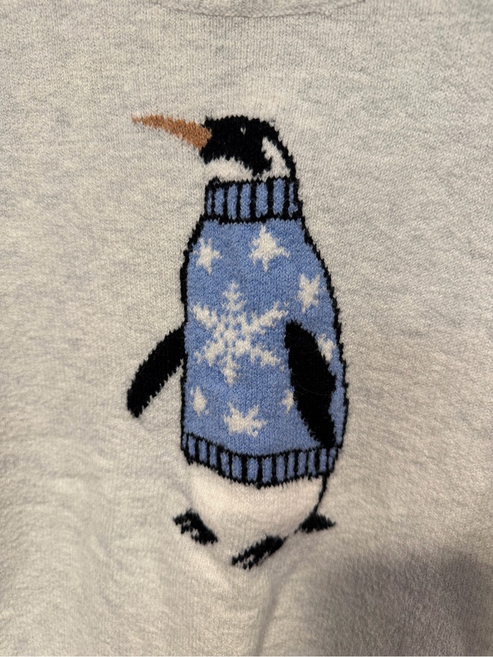 LOFT Christmas Penguin Cream‎ Knit Crewneck Sweater - Picture 2 of 4